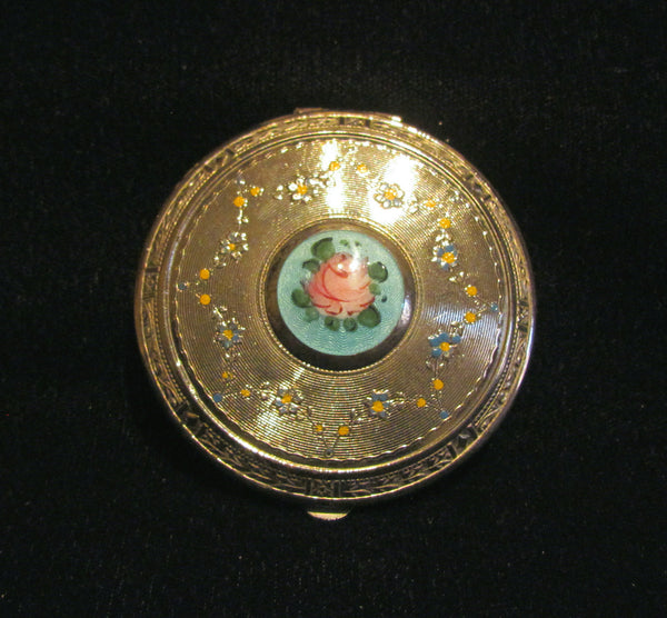 1930s Silver Guilloche Compact Art Deco Powder Mirror Compact