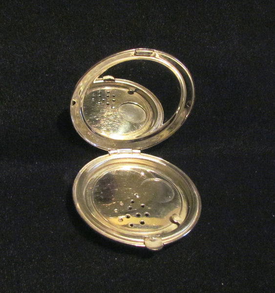 1930s Silver Guilloche Compact Art Deco Powder Mirror Compact