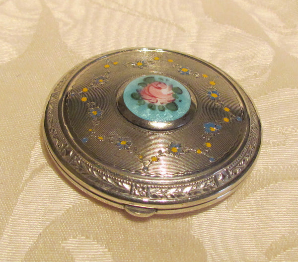 1930s Silver Guilloche Compact Art Deco Powder Mirror Compact
