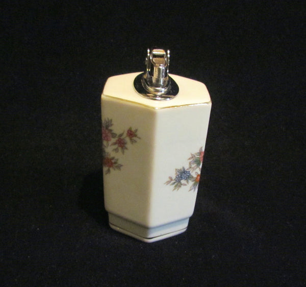 1940s Table Lighter Cigarette Lighter Vintage Lighter Porcelain Lighter Floral Silver Ceramic WORKING