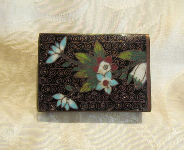 Vintage Match Box Holder Cloisonne 1920s Enamel Copper Match Safe Matchbox Cover