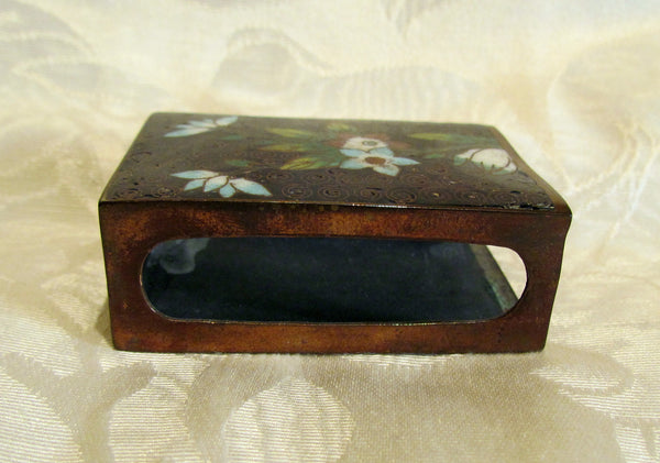 Vintage Match Box Holder Cloisonne 1920s Enamel Copper Match Safe Matchbox Cover