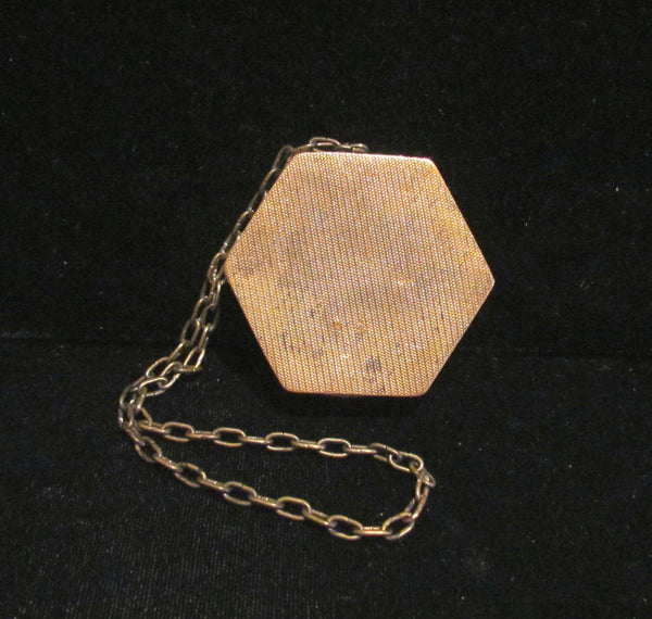 Gold Compact Purse Fuchsia Rhinestones 1890s French Polygon Powder Compact Purse