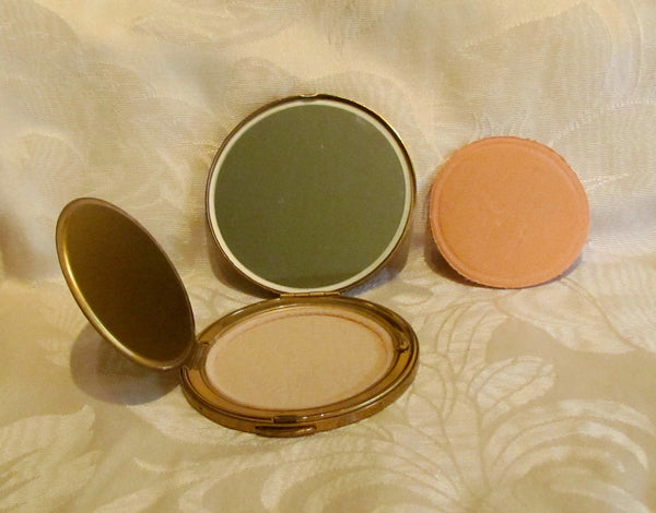 Vintage Guilloche Compact 1950s Powder Mirror Floral Butterfly Compact