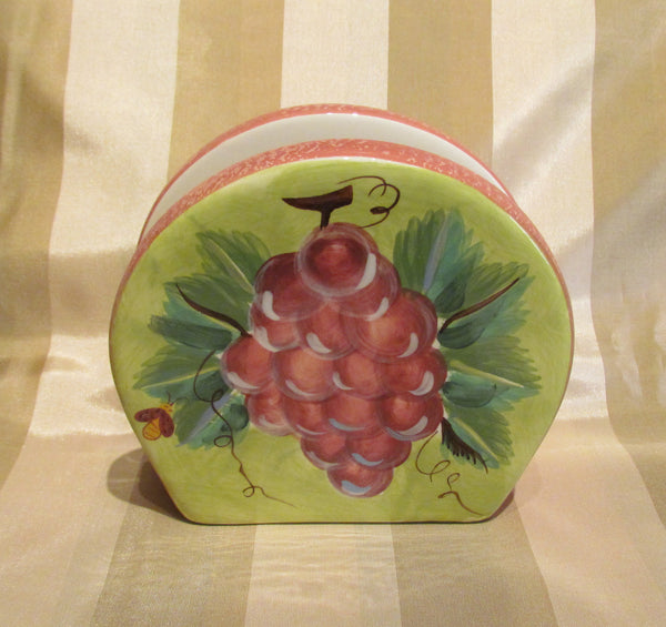 Ceramic Napkin Holder Grapes Kitchen Dining Decor Unused Excellent Condition