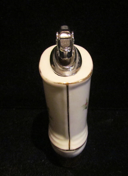 1940s Table Lighter Cigarette Lighter Vintage Lighter Porcelain Lighter Floral Silver Ceramic Boot WORKING
