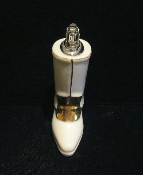 1940s Table Lighter Cigarette Lighter Vintage Lighter Porcelain Lighter Floral Silver Ceramic Boot WORKING