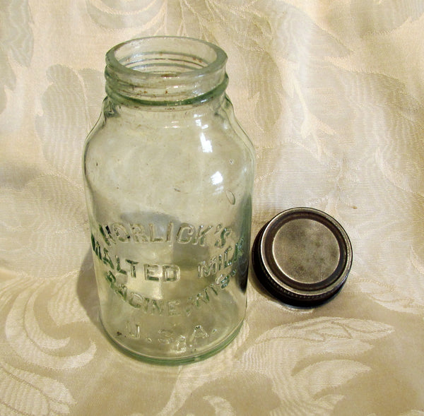 Horlick's Malted Milk Bottle  Antique Mason Jar Glass Storage Canning Jar Racine Wisconsin USA