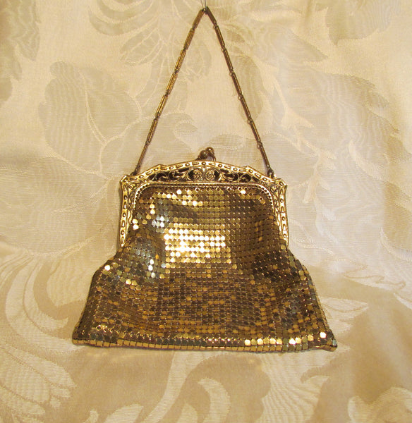 1930s Whiting Davis Gold Mesh Purse Vintage Small Wedding Handbag Formal Bridal Purse Mint Condition