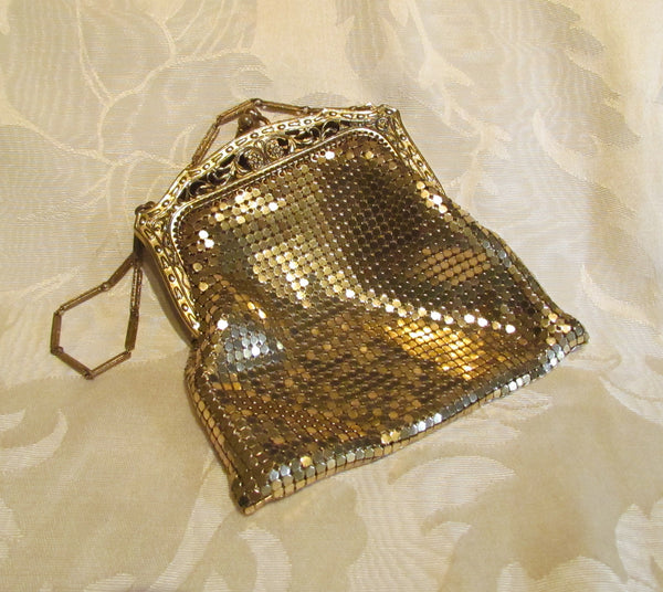 1930s Whiting Davis Gold Mesh Purse Vintage Small Wedding Handbag Formal Bridal Purse Mint Condition