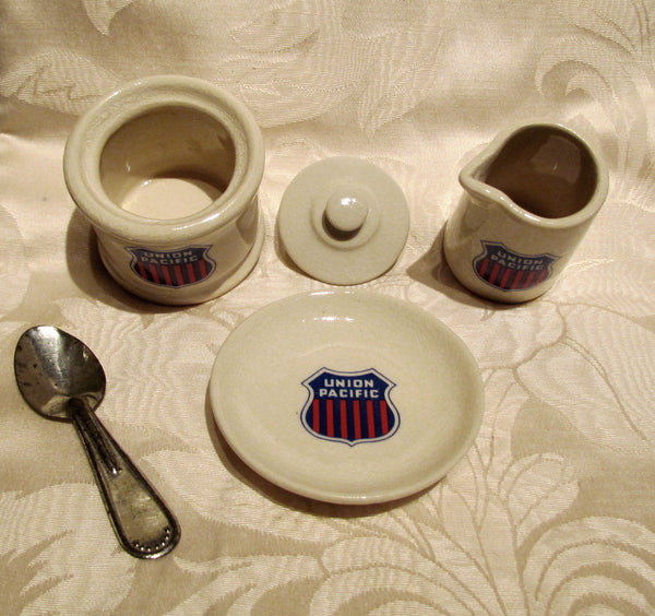 1940s Union Pacific Ceramic Serving Set Creamer Sugar Bowl w/Spoon And Butter Dish