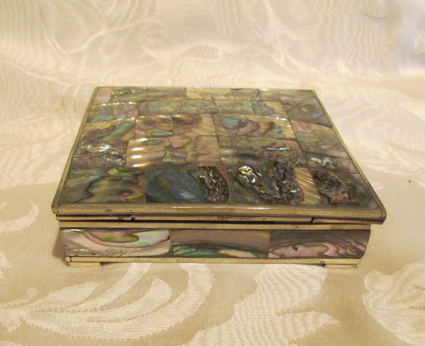 Handmade Abalone Cigarette Box 1940's Silver Tabletop Cigarette Case Vintage Trinket Jewelry Box