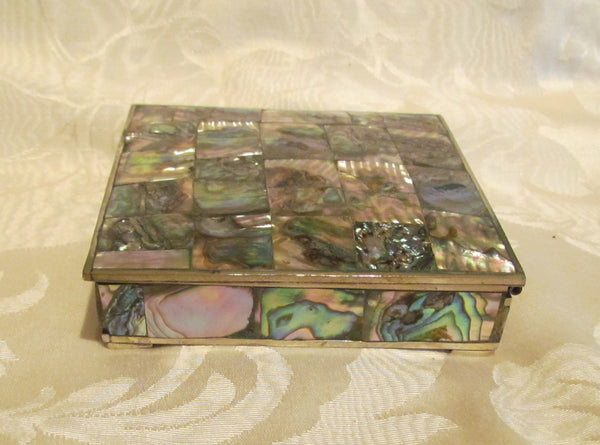 Handmade Abalone Cigarette Box 1940's Silver Tabletop Cigarette Case Vintage Trinket Jewelry Box