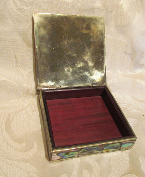Handmade Abalone Cigarette Box 1940's Silver Tabletop Cigarette Case Vintage Trinket Jewelry Box