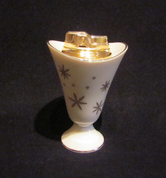 Lenox Ronson Table Lighter Set 1950s Starburst Design Atomic Age Mid Century Working Lighter