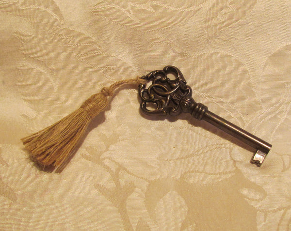 Antique Cabinet Key Ornate Bronze Gold Tassel Huwil Key