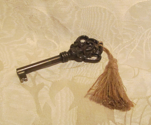 Antique Cabinet Key Ornate Bronze Gold Tassel Huwil Key