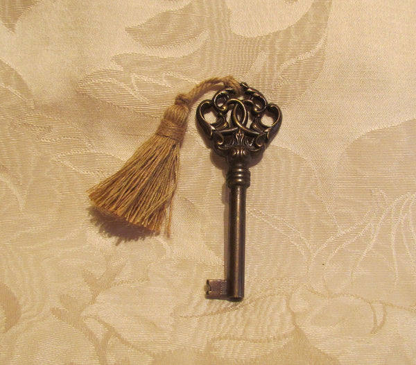 Antique Cabinet Key Ornate Bronze Gold Tassel Huwil Key