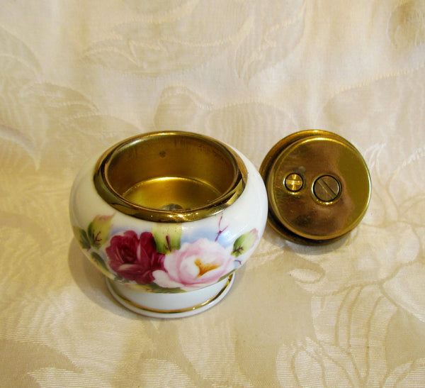 1940s Table Lighter Cigarette Lighter Vintage Hand Painted Bone China Floral Gold Ceramic WORKING