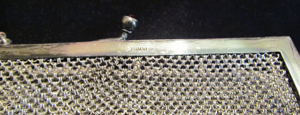 Antique German Silver Purse ChainMail Purse Victorian Mesh Bag Pink Cabochon Clasp