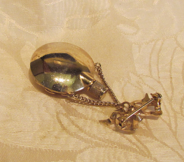 Gold Perfume Bottle Brooch Vintage Rhinestone Pin 1940's Perfume Vial