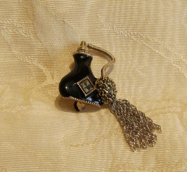 Sterling Silver Perfume Bottle Brooch Vintage Judith Jack Marcasite Pin