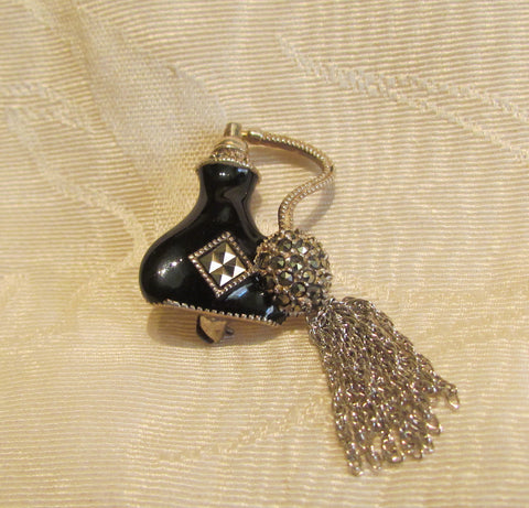 Sterling Silver Perfume Bottle Brooch Vintage Judith Jack Marcasite Pin