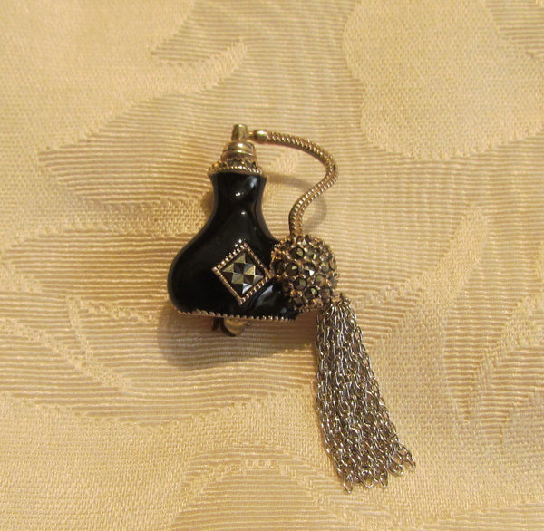 Sterling Silver Perfume Bottle Brooch Vintage Judith Jack Marcasite Pin