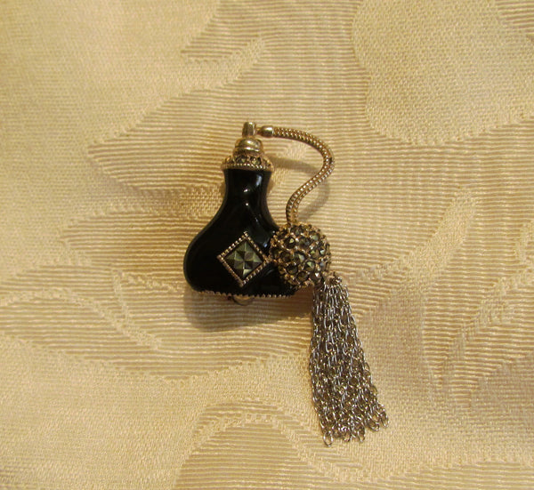 Sterling Silver Perfume Bottle Brooch Vintage Judith Jack Marcasite Pin