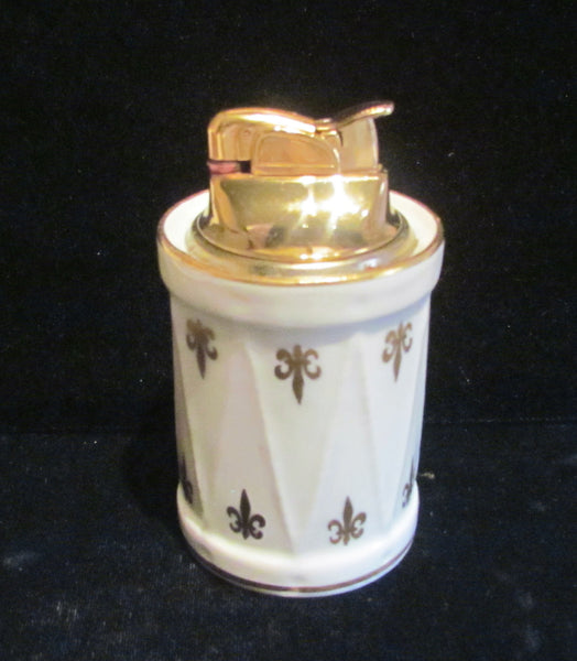 Limoges Evans Table Lighter 1956 Fleur De Lis Mid Century Working Lighter