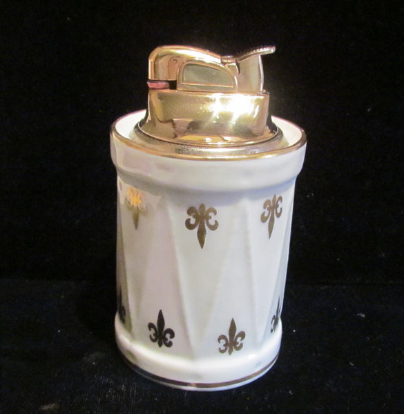 Limoges Evans Table Lighter 1956 Fleur De Lis Mid Century Working Lighter