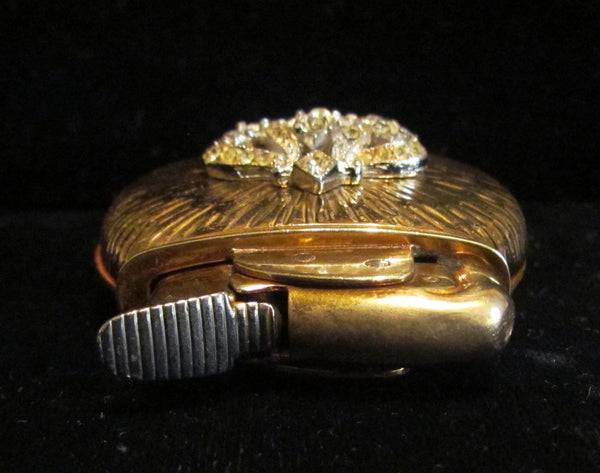 1940s Evans Rhinestone Lighter Working Ladies Windsor Oval Pocket Purse Lighter