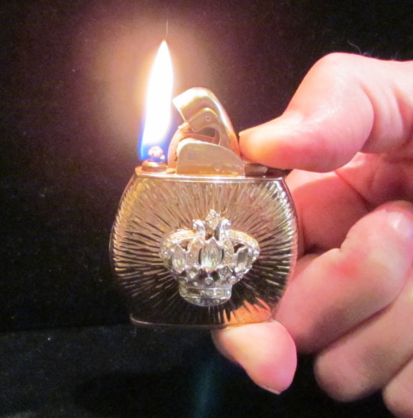 1940s Evans Rhinestone Lighter Working Ladies Windsor Oval Pocket Purse Lighter