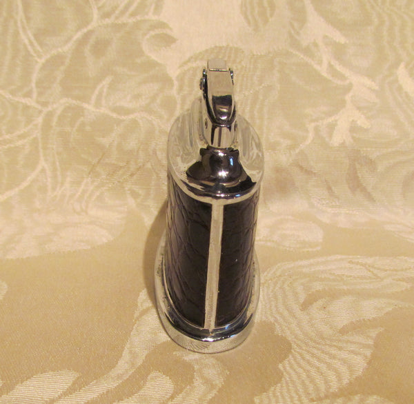 Ronson Senator Table Lighter 1950s Brown Leather Chrome Working Lighter