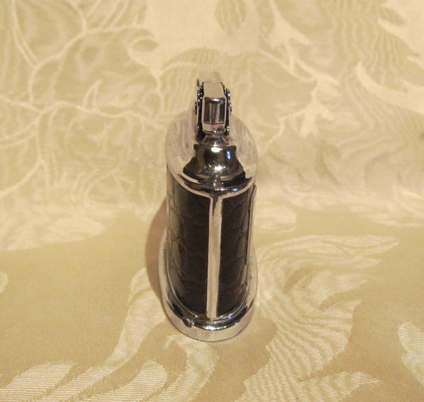 Ronson Senator Table Lighter 1950s Brown Leather Chrome Working Lighter