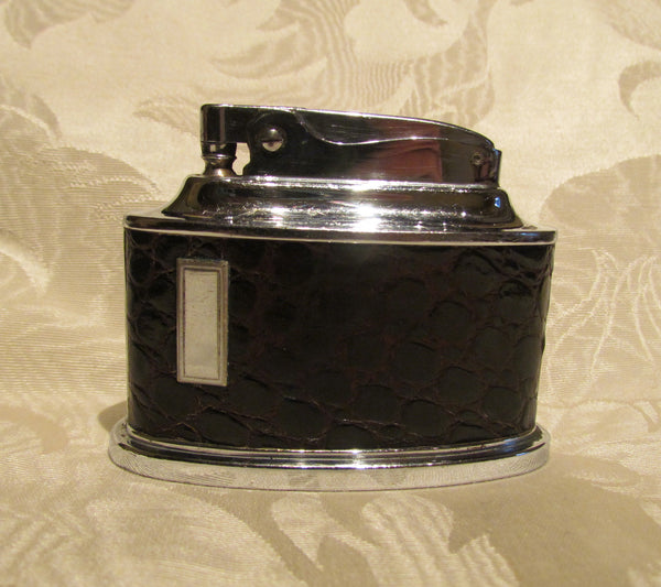 Ronson Senator Table Lighter 1950s Brown Leather Chrome Working Lighter