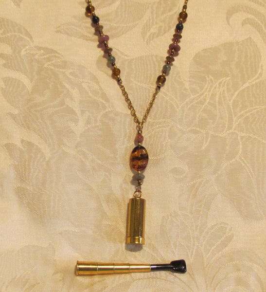 Vintage Folda Cigarette Holder Necklace Handmade Semi Precious Beaded OOAK Pendant Necklace