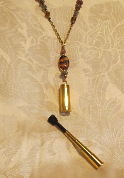 Vintage Folda Cigarette Holder Necklace Handmade Semi Precious Beaded OOAK Pendant Necklace