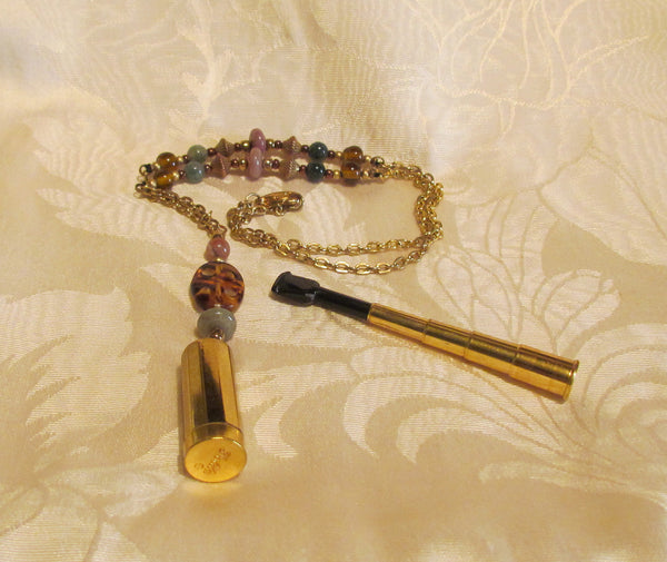 Vintage Folda Cigarette Holder Necklace Handmade Semi Precious Beaded OOAK Pendant Necklace