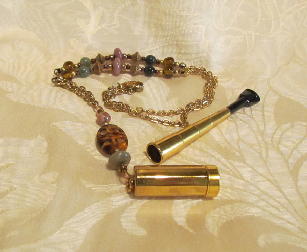 Vintage Folda Cigarette Holder Necklace Handmade Semi Precious Beaded OOAK Pendant Necklace