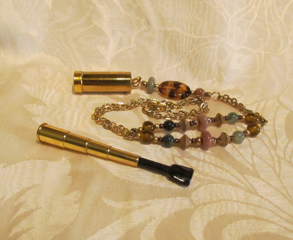 Vintage Folda Cigarette Holder Necklace Handmade Semi Precious Beaded OOAK Pendant Necklace