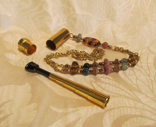 Vintage Folda Cigarette Holder Necklace Handmade Semi Precious Beaded OOAK Pendant Necklace