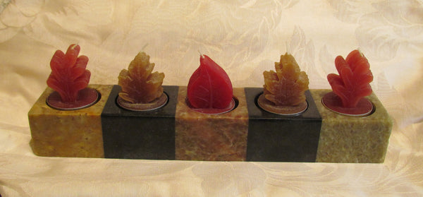 Genuine Soapstone Candle Holder 5 Tea Light Soap Stone Holder With Leaf Candles