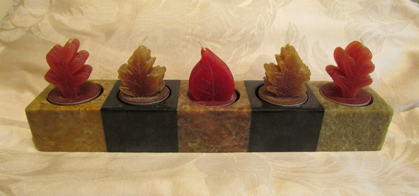 Genuine Soapstone Candle Holder 5 Tea Light Soap Stone Holder With Leaf Candles