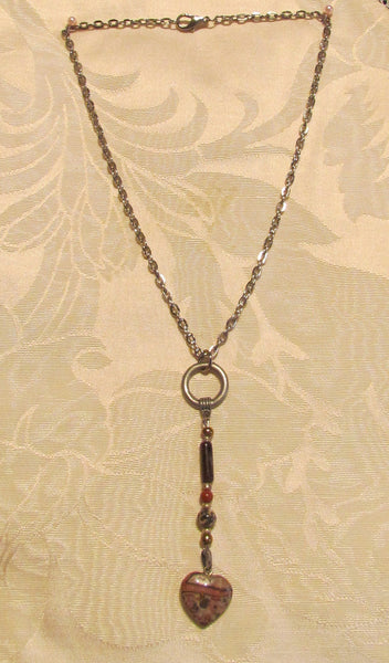 Heart Pendant Necklace Handmade OOAK Jasper Silver Tone