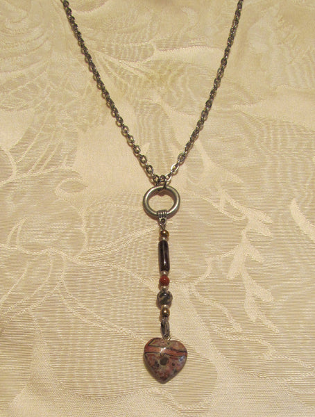 Heart Pendant Necklace Handmade OOAK Jasper Silver Tone