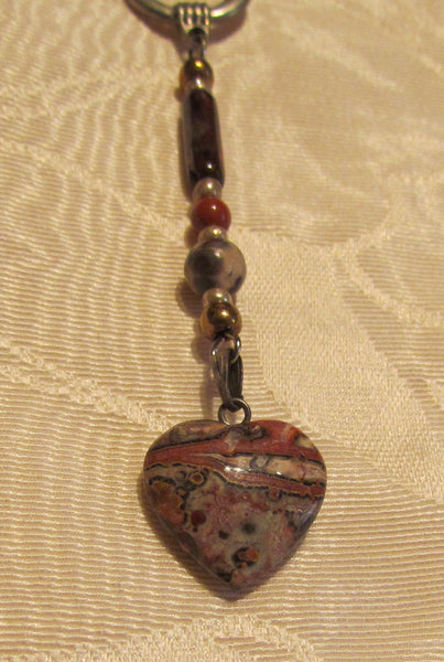 Heart Pendant Necklace Handmade OOAK Jasper Silver Tone