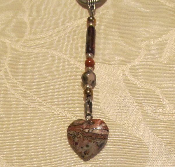 Heart Pendant Necklace Handmade OOAK Jasper Silver Tone