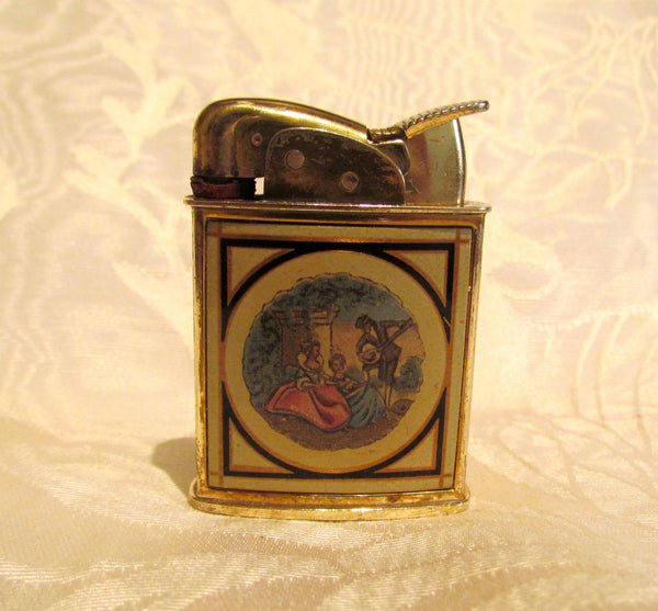 Vintage Evans Enamel Lighter Victorian Courting Scene Pocket Purse Lighter Working Condition