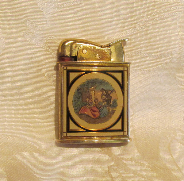 Vintage Evans Enamel Lighter Victorian Courting Scene Pocket Purse Lighter Working Condition